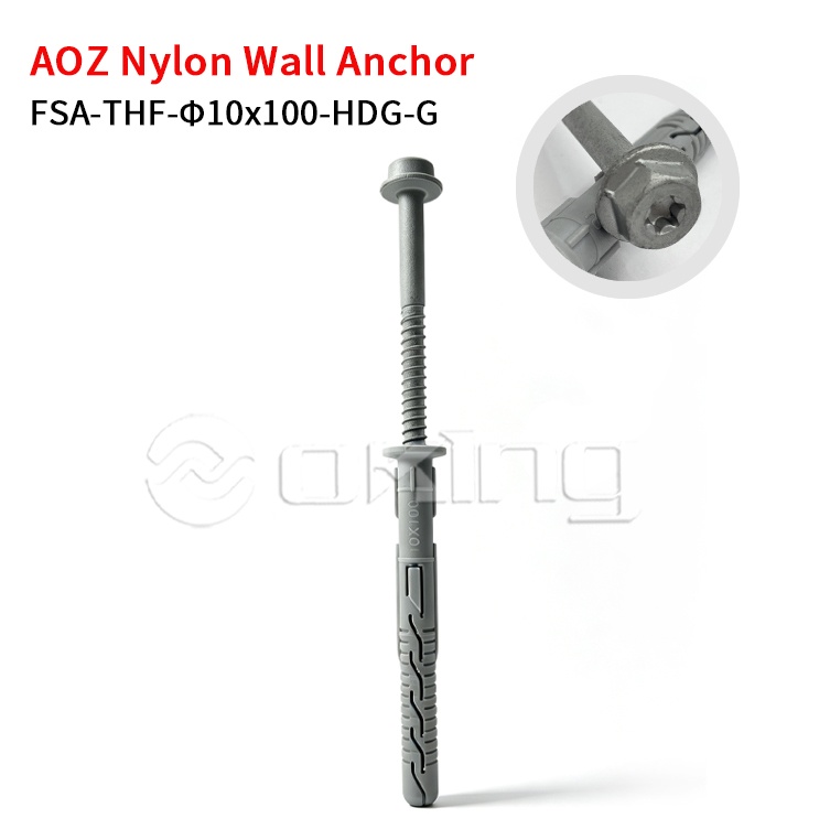 AOZ Feuerverzinkte M10x100 Torx-Sechskant-Flanschschraube mit grauem Nylon-Wandanker für die Montage an Vorhangwänden und im Außenbereich