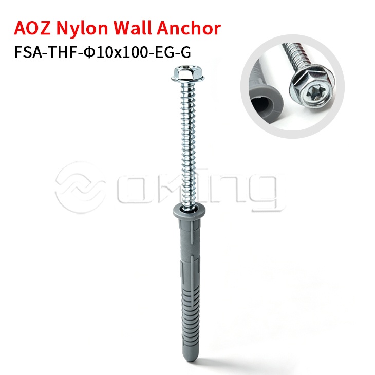 AOZ galvanisch verzinkte M10x100 Torx-Sechskant-Flanschschraube mit grauem Nylon-Wandanker für die Installation an Vorhangwänden und im Außenbereich