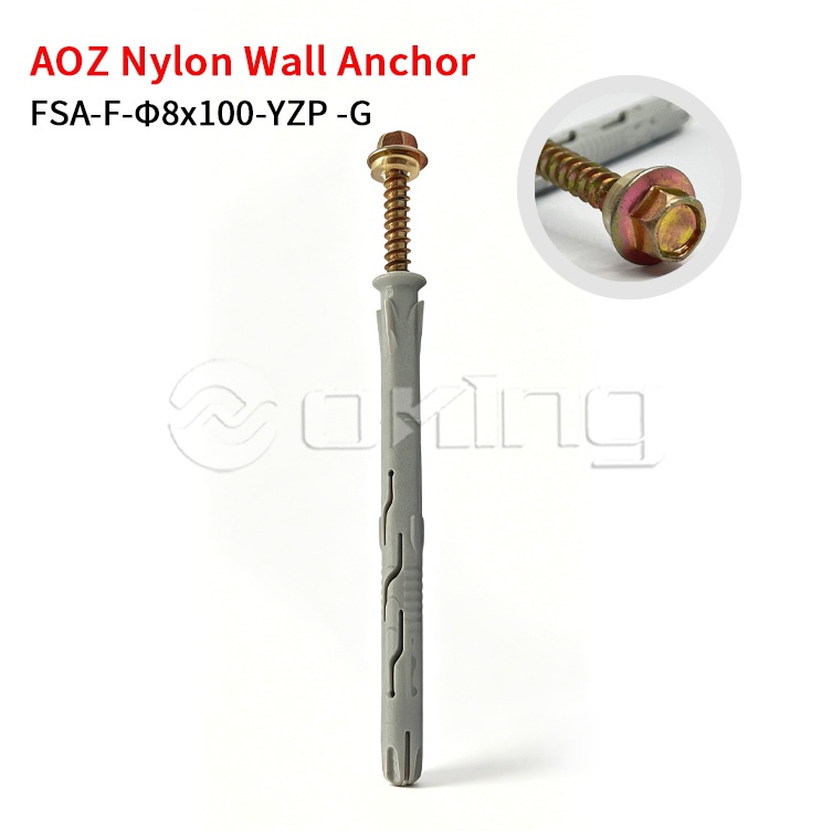 AOZ Gelbe Zink-M8x100-Torx-Sechskant-Flanschschraube mit grauem Nylon-Wandanker für die Montage an Vorhangwänden und im Außenbereich